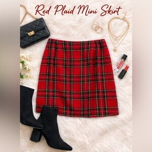 Vintage Chic Red Plaid Mini Skirt